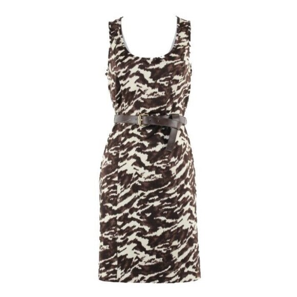 Michael Kors $150 6 Brown Ivory Belt Cut Out Zip Cotton Blend Dress - Picture 1 of 10